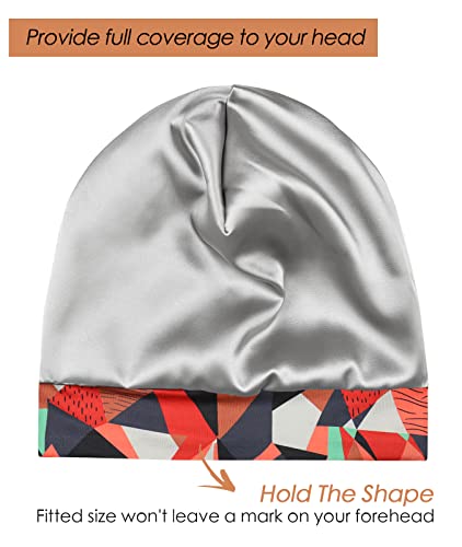 Adjustable Satin Lined Sleep Cap for Dreadlocks Curly Hair Large Head-Stay On Overnight - color: Orange Red