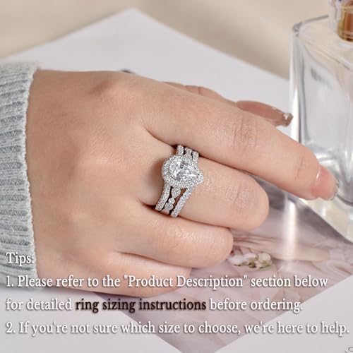 Newshe Jewellery Wedding Rings for Women Bridal Sets Sterling Silver Engagement Ring Enhancer Pear Cubic Zirconia Anniversary Promise Band Size - color: Cubic Zirconia-Silver