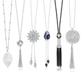 Jstyle 6Pcs Long Pendant Necklaces for Women Long Sweater Necklaces Silver Flower Tassel Disk Circle Leaf Statement Sweater Chain Necklace for Women Y Necklace Set Fashion Jewelry - style: Fashion Style