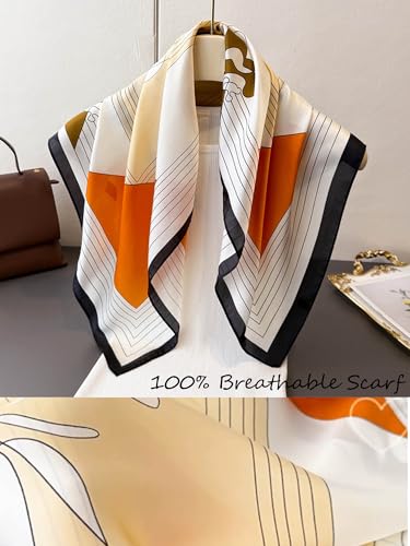 Silky Scarf for Women Lightweight Satin Bandanas Neck Hair Wrap For Sleeping Head Scarves 27.5" - color: A12 Orange Geometric /27.5"