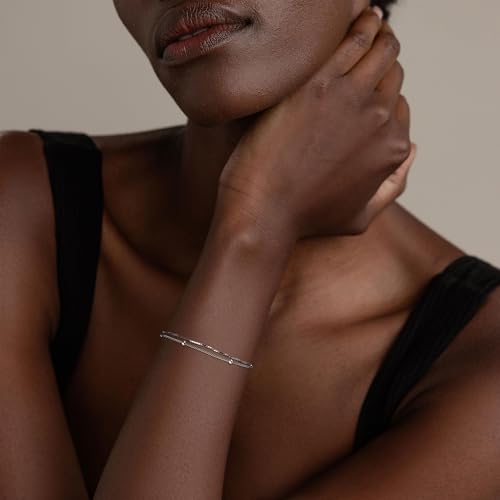 NOKMIT Solid 925 Sterling Silver Bracelets for Women, Dainty Interlocking Circles Cubic Zirconia Adjustable Chain Bracelet, Trendy Stackable Link Bracelets, Simple Cute Jewelry Gifts - color: Silver Beaded Box Chain