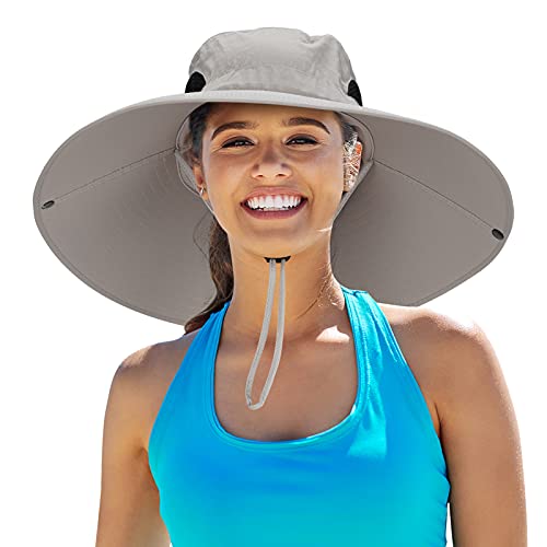 Leotruny Women Super Wide Brim Sun Hat UPF50+ Waterproof Bucket Hat for Fishing, Hiking, Camping - color: Light Grey
