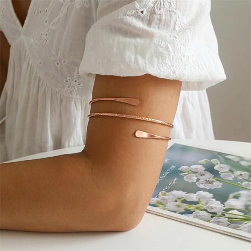 Long tiantian 2PCS Arm Cuff for Women Gold Upper Arm Bangles Bracelet Silver Arm Cuff Jewelry Summer Beach Essentials 2026 - color: 15335-Arm-rosegold