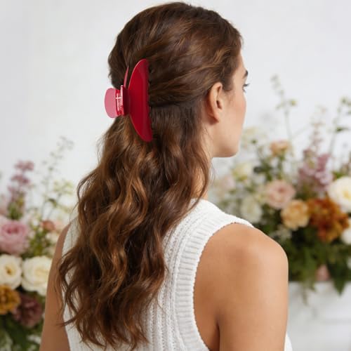 MAORULU Cute Claw Clip for Women – 4.3'' Large Acetate Hair Clips for Thick Thin Curly Long Hair, Durable Hair Clamps Non-slip Jaw Clip, Strong Hold, Stylish French Design (Cherry Red) - color: Cherry Red