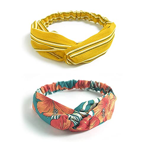 DRESHOW 10 Pack Boho Headbands for Women Girls Criss Cross Elastic Hair Band Twisted Head Wrap Floral Hair Accessories - color: 10 Pack Chiffon Flower Printed A