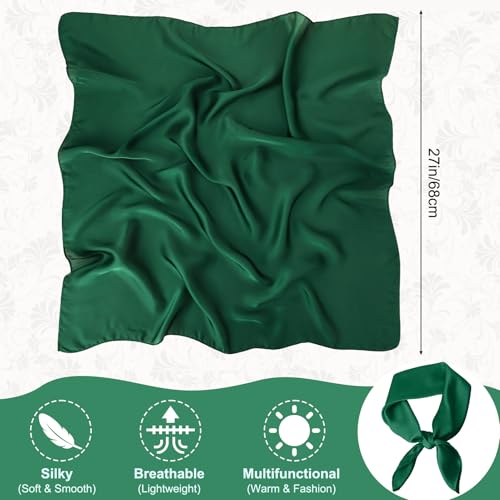 JATEBI 27''/35'' Women Large Satin Scarf Silk Feel Square Wraps Big Hair Bandanas Vintage Print Solid Color Bandana Scarves - color: Black, Red, Yellow, Green, Blue, Orange Solid, size: 27'' Medium