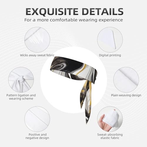 Sports Head Tie Westie Dogs Beach Summer Tropical Tie Sweatband Headband Men Women Elastic Bandana Adjustable Non-Slip Moisture Wicking for Running Football Yoga Workout Athletic Hair Ninja Head Band - color: Black And Gold Swirl Liquid Ink Marble
