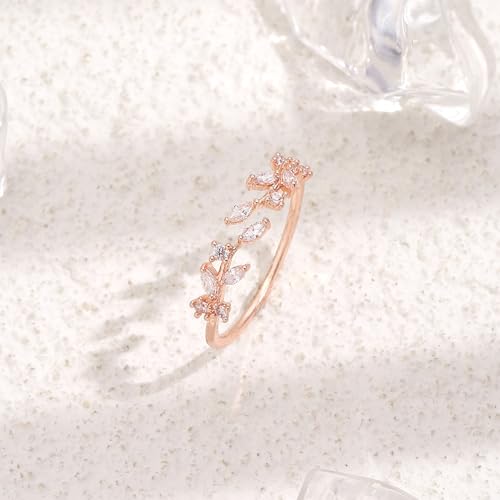 Dainty Rings Open Adjustable Ring Leaf Ring for Women Dainty Stackable Rings for Women - color: Rose