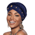African Women Turban Caps Pre-Tied Twisted Turbans Head Scarf for Women Hair Wraps Cover Beanie Cancer Chemo Headwear - color: 1 Pack Twisted Braid: Gold Bead Navy
