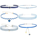 Nova&Aria Chokers Set For Women Heart Choker Necklaces Flower Pendant Velvet Cute Pink Turquoise Blue White Black Choker Necklace Christmas Colorful Lace Chokers - color: Blue