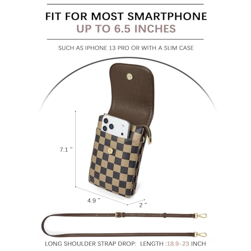BOSTANTEN Vegan Leather Crossbody Bags for Women Designer Cell Phone Bag Wallet Purses Adjustable Strap - color: Checkered Coffee