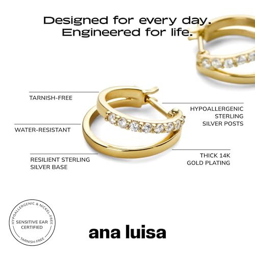 Ana Luisa Double Hoop Earrings for Women - 14K Gold Plated & Silver Rhodium Huggie Hoops - Hypoallergenic, Water-Resistant, Tarnish-Free, Small, Dainty & Trendy Two Hoop Earring Styles for Daily Wear - color: Gold Cubic Zirconia, size: Small