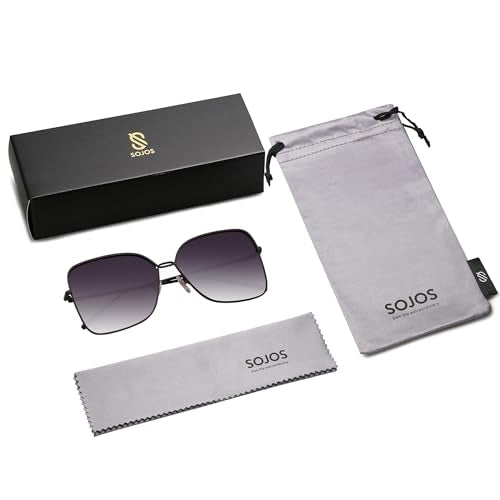 SOJOS Trendy Square Oversized Sunglasses Womens Mens UV400 Big Large Designer Shades SJ1082 - color: Black/Gradient Grey