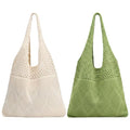 2/4 Pcs Crochet Mesh Beach Tote Bags, Summer Aesthetic Boho Knit Bag for Women Casual Vacation Essentials - color: Beige + Green