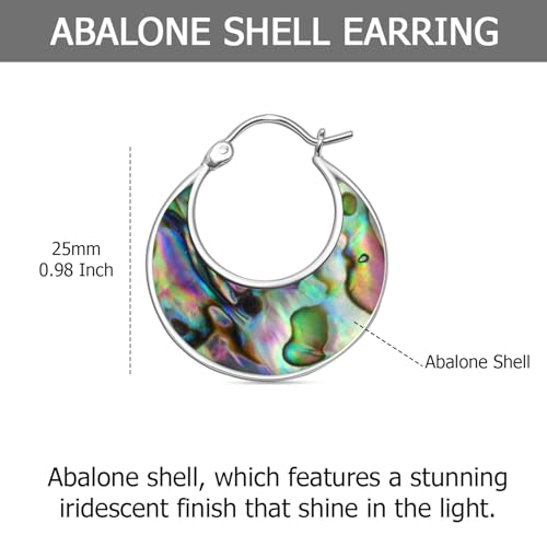 LeCalla 925 Sterling Silver Hoops Earrings | Hollow-Puff Shrimp Earring Hoops | Women's Gold-Plated Jewelry | Lightweight Electroforming Hoop Earring Jewelry for Birthday - style: Abalone Shell
