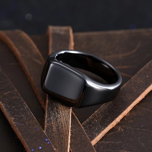 King Will Men's Tungsten Signet Rings Thumb Pinky Biker Band Ring For Men High Polished Plain Wedding Statement Ring Comfort Fit Size 7-12 - color: Black
