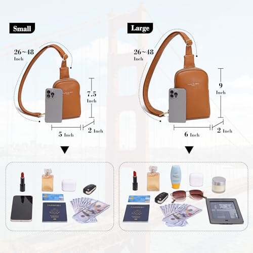 INICAT Women's Small Sling Bag, Lightweight Everyday Vegan Leather Crossbody Purse for Daily Essentials and Travel Light - color: Brown, size: Large