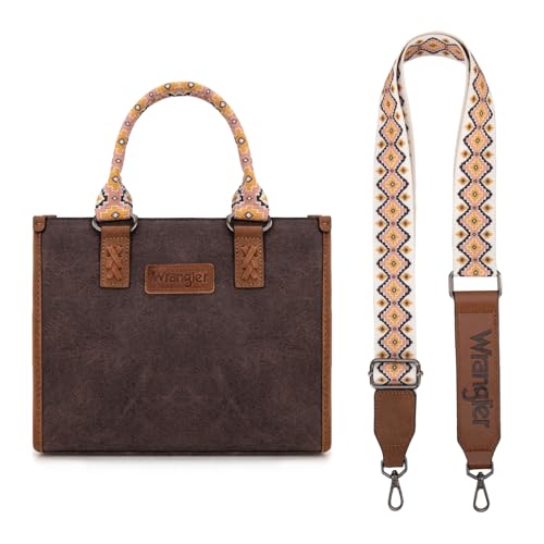 Montana West Wrangler Tote Bag for Women Aztec Western Retro Purse Top Handle Handbags - color: A-aztec-coffee and Angel White