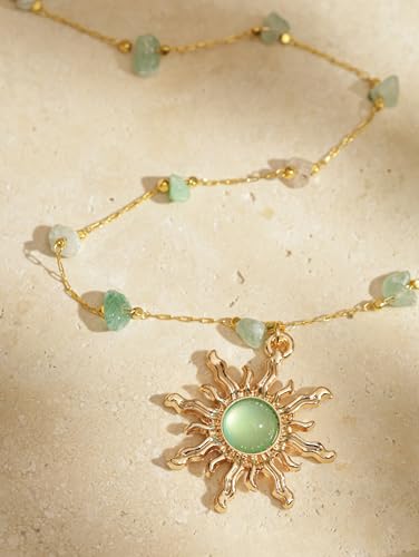 Sacina Sun Choker Necklace, Natural Crystal Necklace, Boho Hippie Jewelry, Christmas Jewelry Gift For Women - color: green