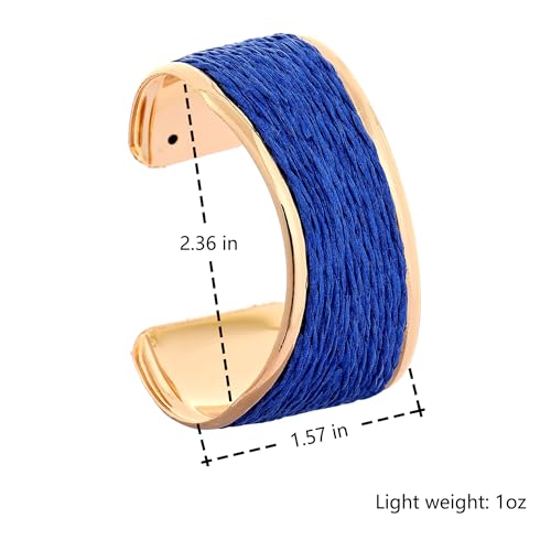 Raffia Colorful Chunky Cuff Bracelet For Women Statement Irregular Wave Vacation Tropical Beachy Spring Summer Wide Open Bangle Handmade Boho Costume Jewelry Accessories - color: Dark Dlue