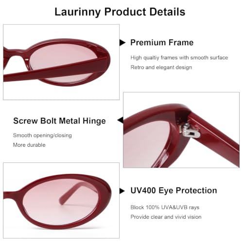 90s Sunglasses for Women Men Retro Small Oval Sunglasses - color: Burgundy/Pink Gradient Lens