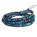 3 Wrap Genuine Leather Bracelet Gemstone Bead - color: Blue Star Agate