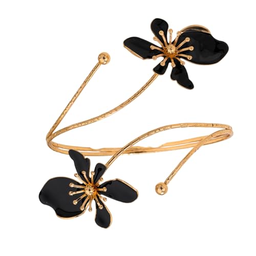 Flower Arm Cuff Bracelets for Women Adjustable Gold Upper ArmBand Jewelry Boho Floral Open Wrap Statement Bangle Bracelet Arm Cuff Jewelry Gifts for Women - color: Black