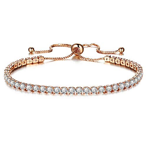 CiNily Adjustable Tennis Bracelets for Women Teen Girls Rainbow Cubic Zirconia Bracelet 14K White Gold Plated Hypoallergenic Slider Bracelet Jewelry Gift - color: Adjustable bracelet-rose gold