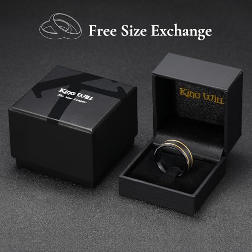 King Will Mens Tungsten Rings for Men Two Tone Grooved Mens Wedding Band Cool - color: Black & Gold Two Groove