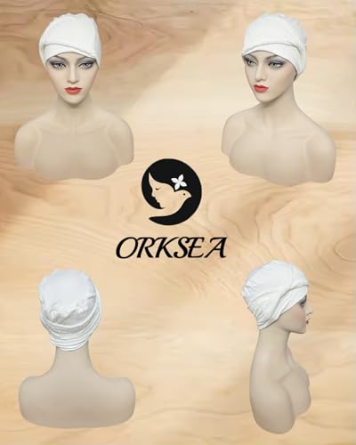 Chemo Headwear for Women Knot Beanies with Stretch Elastic Turbans Soft Cancer Hats Head Coverings Scarf Headwraps - color: White