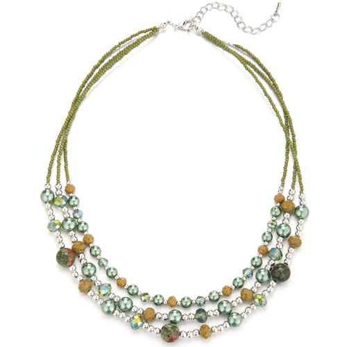 Noessla Beaded Statement Necklaces for Women Layered Chunky Bead Necklace Fashion Costume Jewelry Gifts for Mom - color: Green