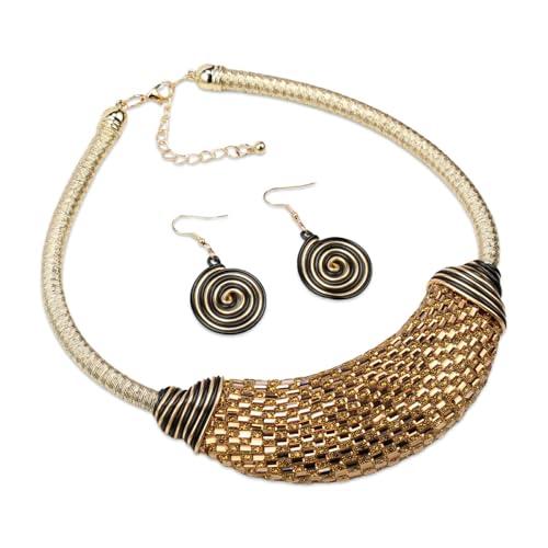 Ethnic Crystal Rhinestone Pendant Necklace Earrings Set Women Handmade Tribal Collar Choker Chunky Metal Bib Rope Chain African Statement Jewelry Set - color: NXR1429-champagne
