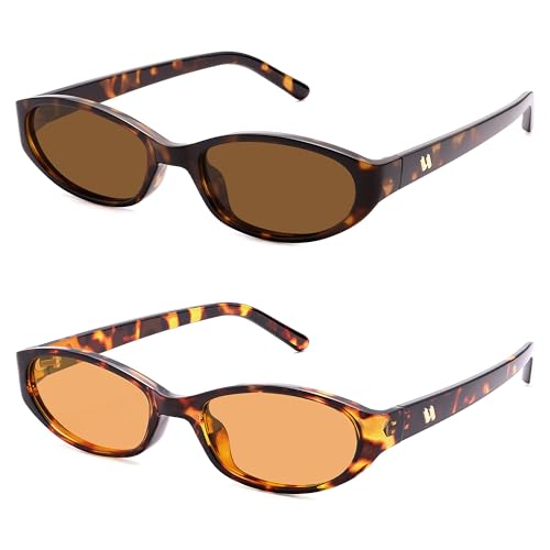 Retro Oval Sunglasses for Women Men Y2k Narrow Cat Eye Sunnies Skinny Shades AR82299 - color: 12. Tortoise+tortoise