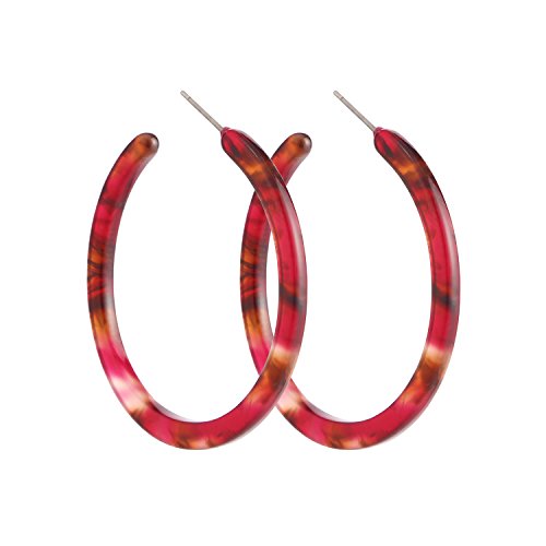 BaubleStar Tortoise Shell Resin Hoop Earrings Fashion Jewelry - color: Rose Red