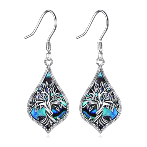 TIGER RIDER Abalone Shell 925 Sterling Silver Dangle Earrings Lightweight Filigree Dangle Drop Earrings for Women - style: Tree of life