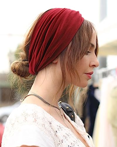 DRESHOW 6 Pack Extra Wide Headbands for Women Large Turban Headband Boho Head Wrap Elastic Hairbands Hair Twisted Knot Hair Accessories - color: 6 Pcs: Solid Color a