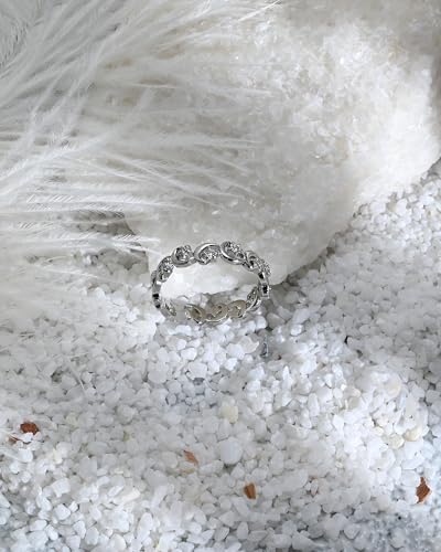 Silver Moon Star Cubic Zirconia Open Ring Boho Stackable Adjustable Ring for Women Boho Jewelry