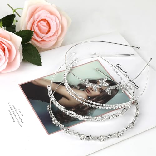 4 Pack Silver Rhinestone Headbands Wedding Beadband Bridal Headband For Women Gifts - color: silver