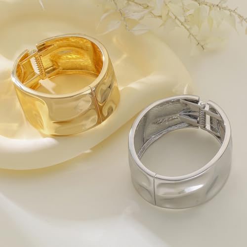 Bangle Bracelets for Women | 14K Gold Plated Trendy Wide Bracelets | Hinged Arm Cuff Bangles Chunky Bracelet for Women - color: Style B-Gold Plated Bangles