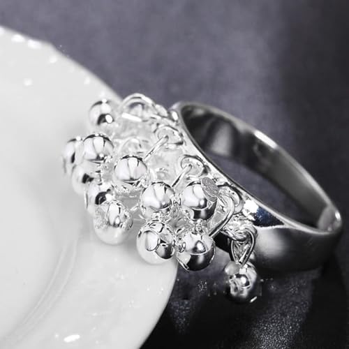 Fashion Dainty Women's S925 Sterling Silver Tassel Grape Dangle Drop Statement Band Ring