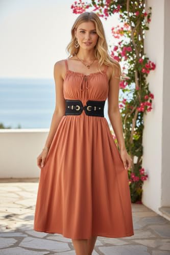 Scarlet Darkness Wide Elastic Belts for Women Stretchy Corset Belt with Double Gold Buckle Waist Belt for Dresses - color: Black, size: Medium