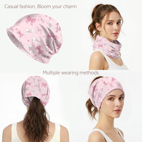 Chemo Caps Slouchy Beanie Hat Stretch Cancer Head Wraps Turban Sleep Headwear Scarf for Women Girls Men - color: I-9-pink Bowknot