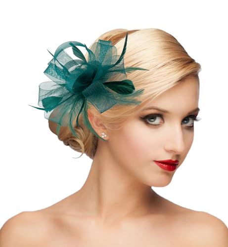 dressfan Womens Fascinator Hat Headpiece 20s Vintage Wedding Hair Accessories for Derby/Wedding/Cocktail/Tea Party - color: Dark Green