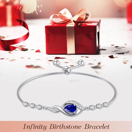 HPQQ Birthstone Bracelet for Women 925 Sterling Silver Infinity Love Jewelry Anniversary Birthday Mothers Day Gifts for Mom Wife Her - color: 09-September-Sapphire