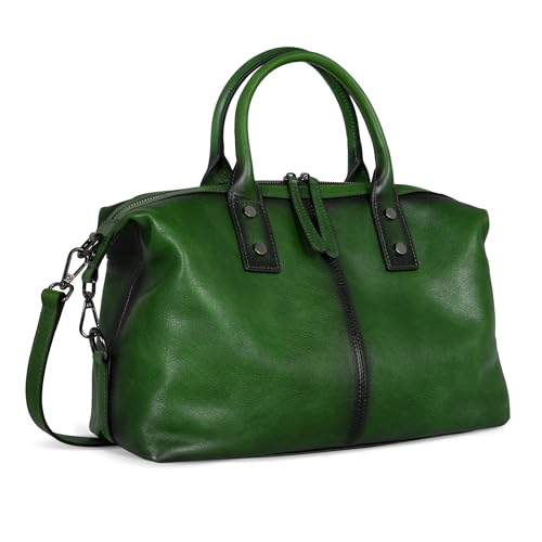 Iswee Genuine Leather Satchel Tote Bag Top Handle Handbag Designer Shoulder Bag Large Capacity Cross Body Bag - color: Green