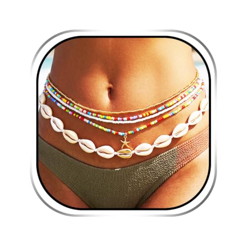 Layered Shell Waist Chain Beaded Belly Chain Fashion Beach Rave Body Accessories for Women