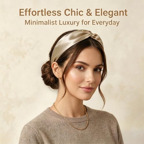 ZLYC Mulberry Silk Headband Elastic Twist Knotted Head Bands for Women's Hair, Solid Pale Beige - color: Solid Pale Beige