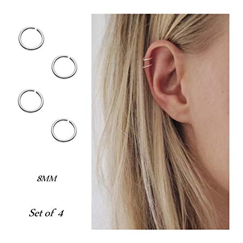 Hoop Cartilage Earring Fake Earrings Nose Rings Septum Nose Ring Stainless Steel for Women Men Girls - color: A-Silver