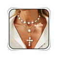 ACEDRE Pearl Cross Necklace Gold Layered Pearls Necklaces Jewelry for Women