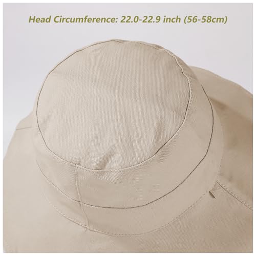 vidsel Womens Sun Hats Wide Brim Reversible Bucket Cotton Hat Packable Summer Travel Cap with Hat Clip,UV Protection - color: Beige2, size: Medium